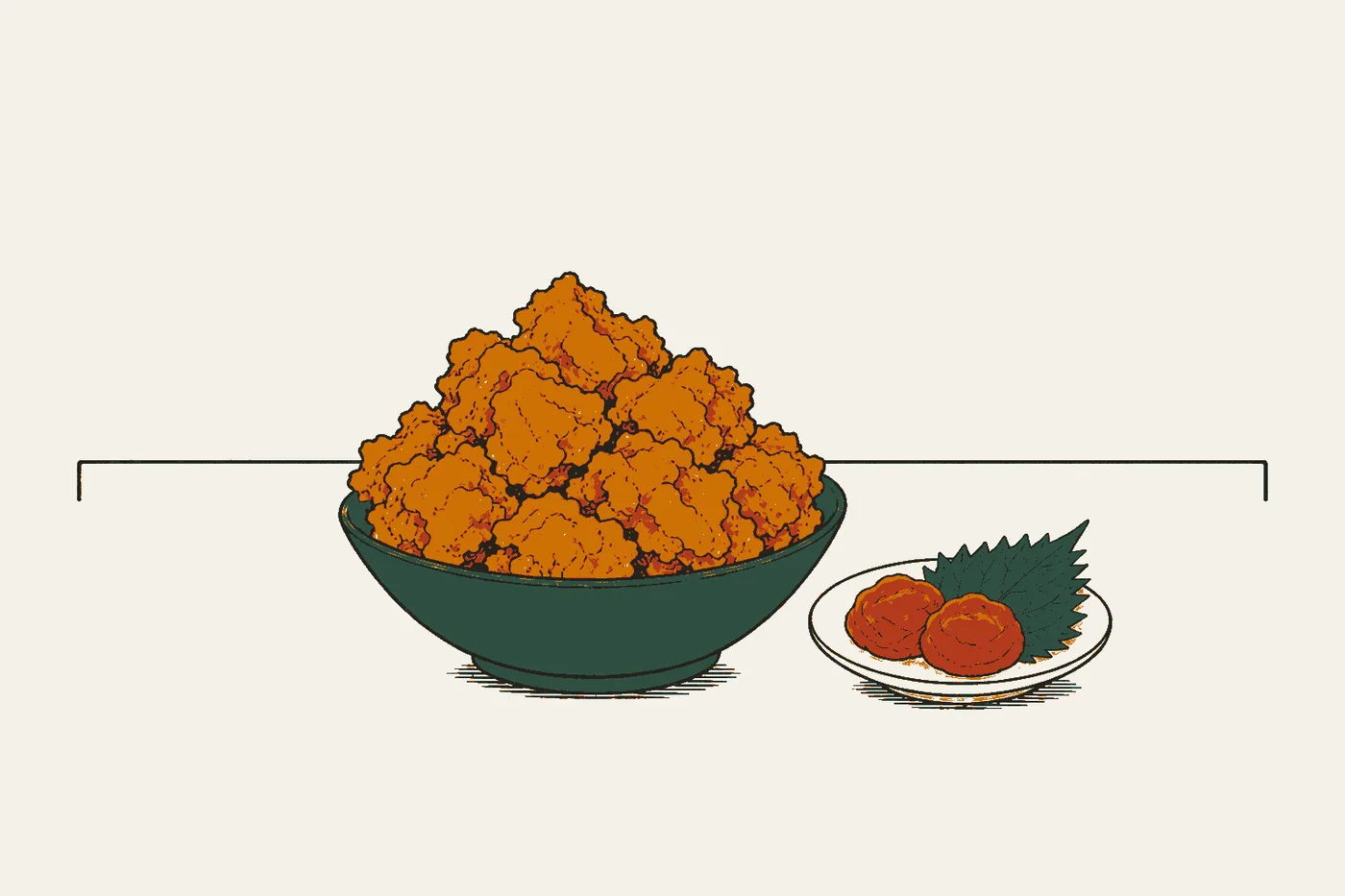 구마헤이 카페: 미나베의 매실 식초 가라아게 정식과 아홉 가지 우메보시