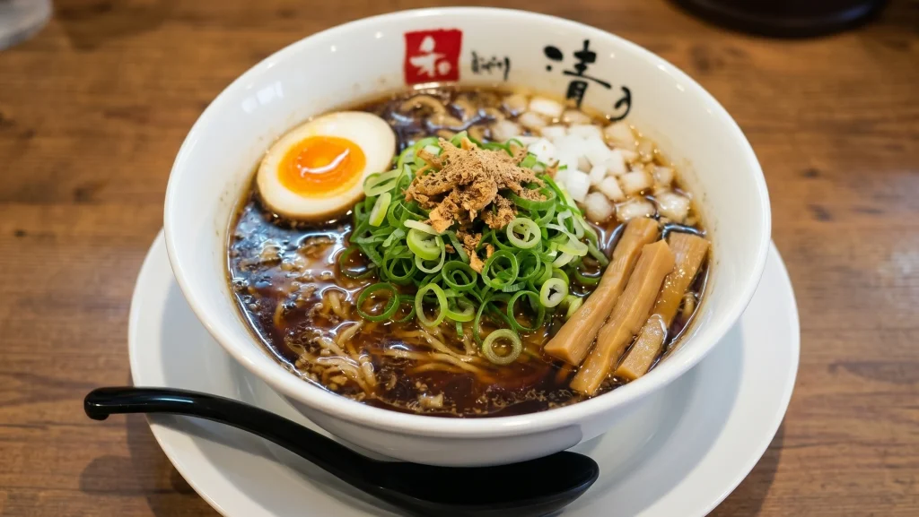 Arida Black — le ramen emblématique de Seino, à base de sauce soja foncée d'Arida, berceau du shoyu de Yuasa